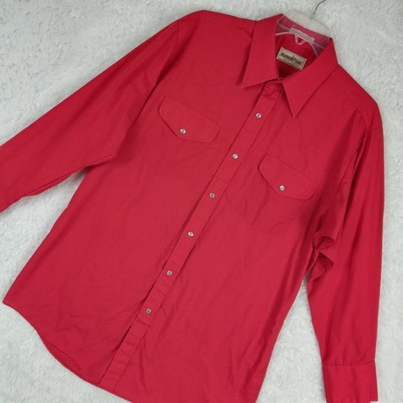 Northern Plains Mens Shirt Western Button Down Pearl Snaps Red Long Sleeve 16 33 - Picture 12 of 13
